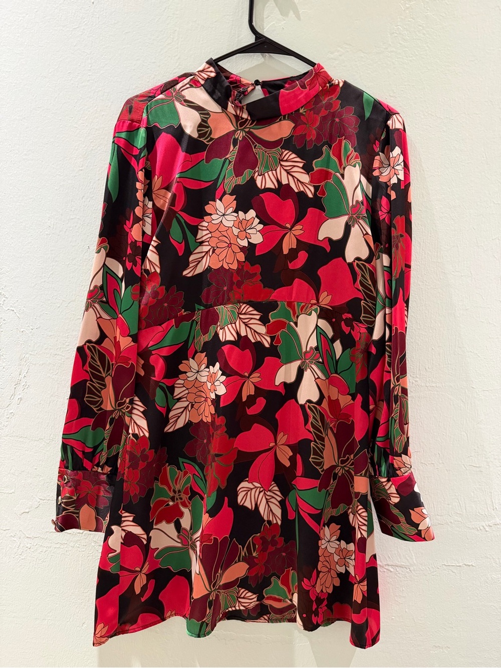 Zara Floral Long-Sleeve Mini Dress in Multi-Color